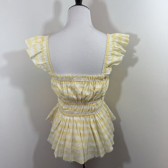 By Together Top S 100% Cotton Self Peplum Raw Hi-Lo Hem Flutter Slve Square Neck - Picture 4 of 8